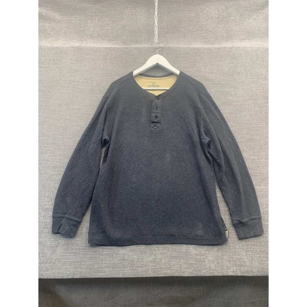 Outdoor Life Field Thermal Henley Shirt Mens Medium Gray Cotton Waffle Knit‎